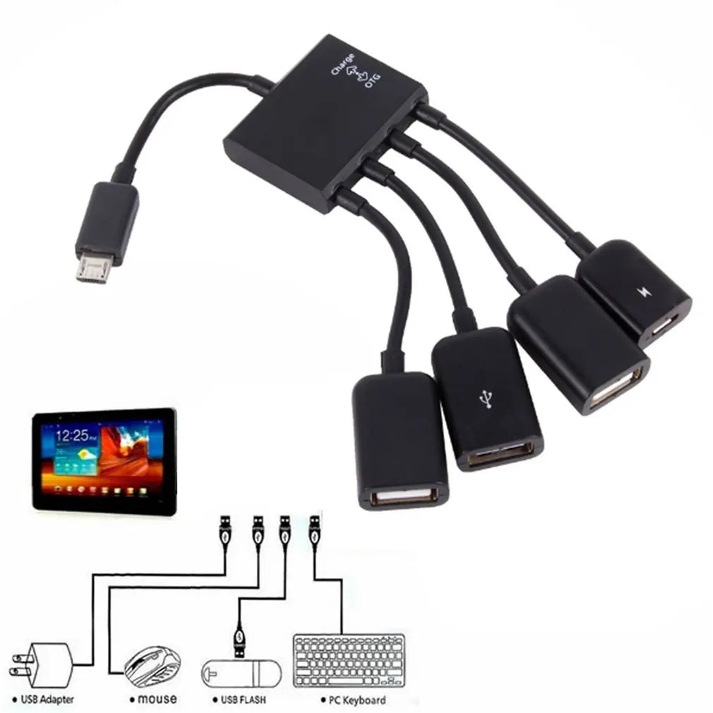 Câble de charge et d'alimentation OTG 3/4 ports Micro USB, adaptateur de connecteur répartiteur pour smartphone, ordinateur, tablette, PC, câble de données 