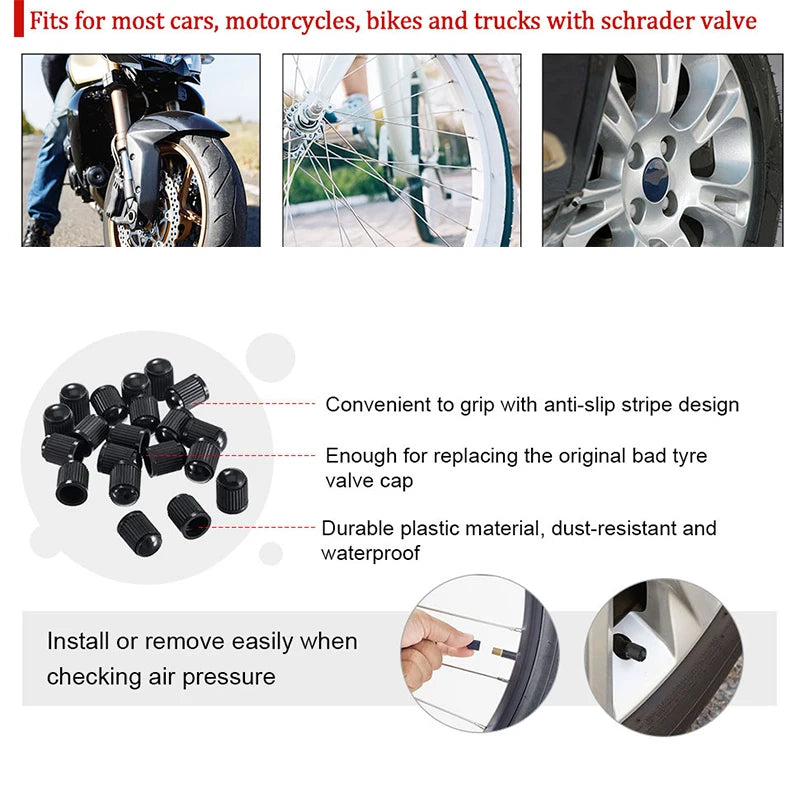 Universal Car Valve Cap Plastic Wheel Tire Air Stem Cover Black Red Blue Dust Tyre Valve Caps for Car Motorcycles Bike Bicycle