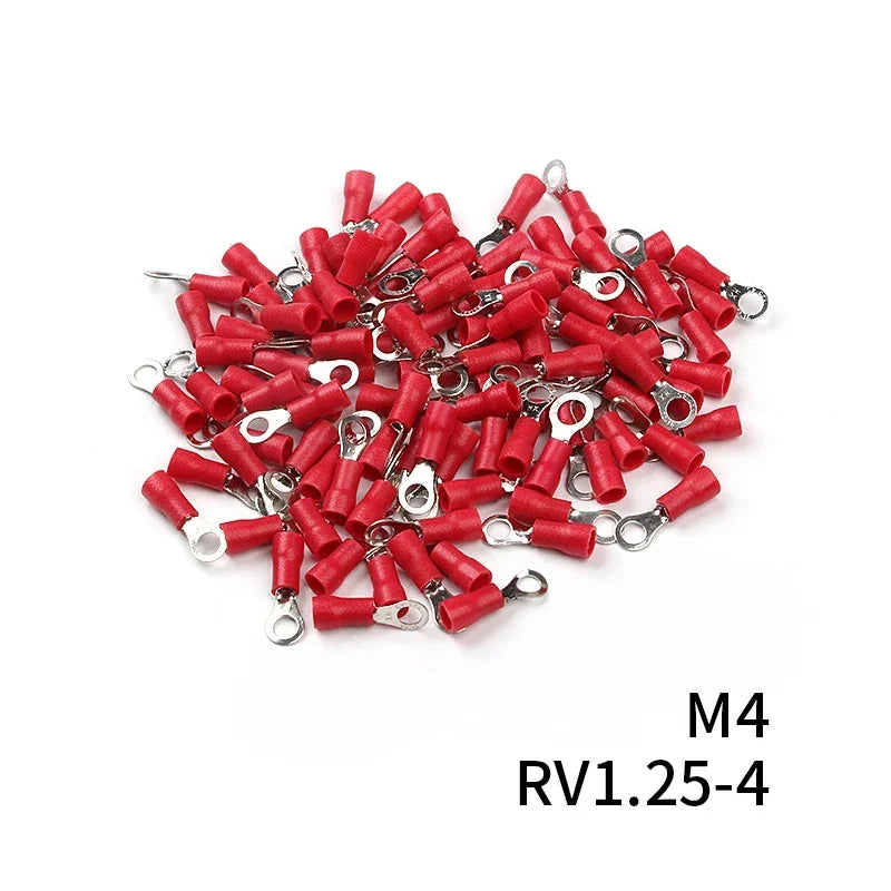 100/50/10Pcs RV1.25 M3-M8 Red Ring Crimp Terminal Insulated Electric Cable Wire Connector 22-16AWG