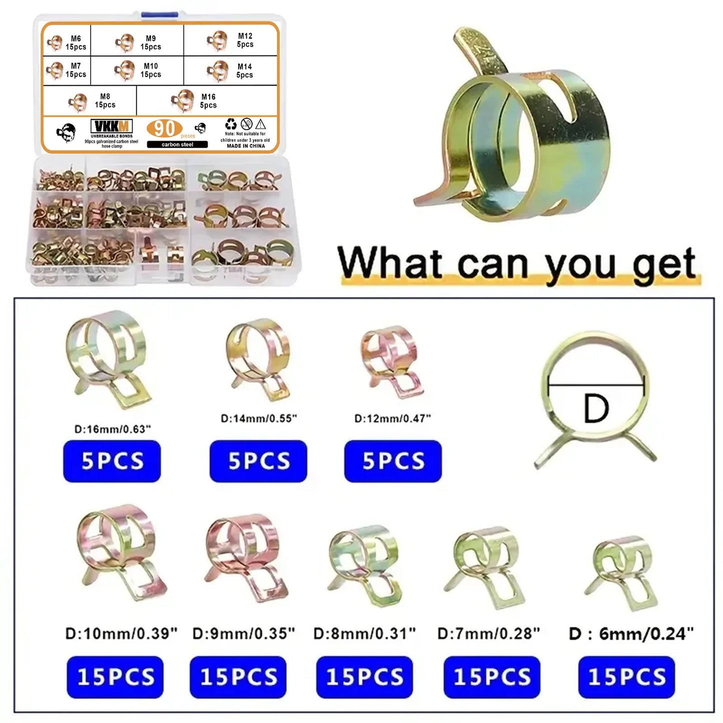 75/90Pcs Boxed Colored Galvanized Hoop Ring, M6-18 Casing Clip - ToolFlx