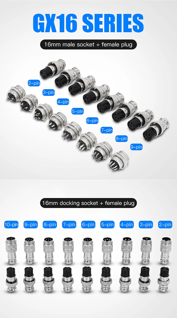 Connector GX16 small metal aviation socket 2/3/4/5/6/7pin electric cable terminal fixed type and butt mobile type Female&male