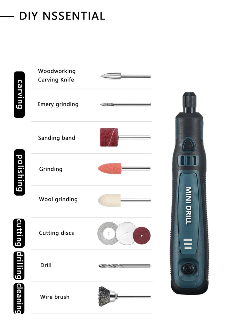 DONUMEH Cordless Electric Drill Grinder Dremel Rotary Tool Rechargeable Battery Woodworking Engraving 3 Speed Mini Engraver pen