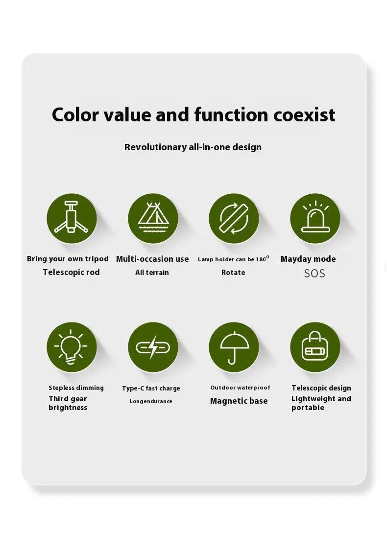 Zusammenklappbares Campinglicht, tragbare Teleskop-Laternen, eingebaute 10000 mAh wasserdichte magnetische Außenlampe mit dreieckigem Standfuß 