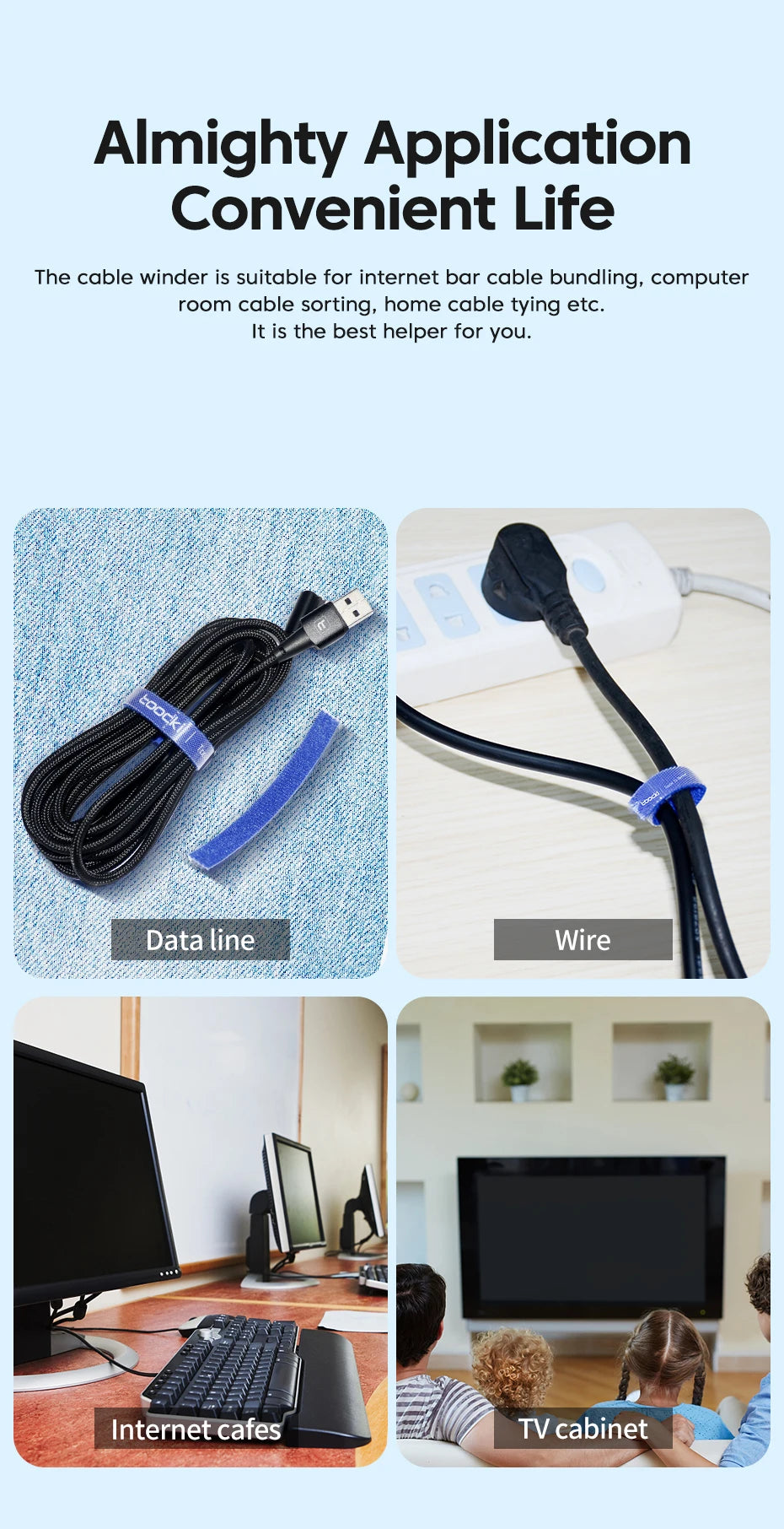 Toocki Cable Organizer Cable Management Tearable Organizador Cables Winder Ties Phone Accessories Wire Cord Organizer And Cables