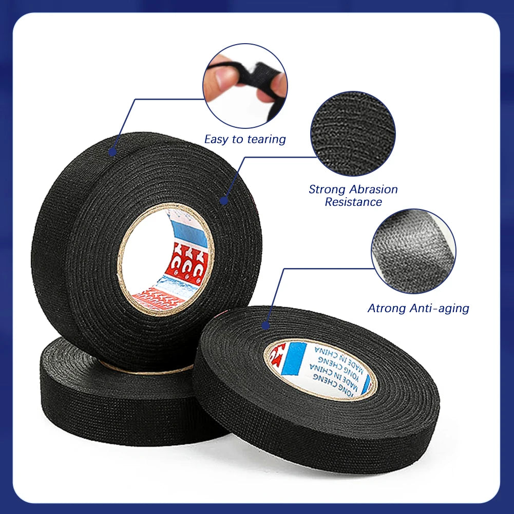 15M 9/15/19/25/32MM Heat-resistant Adhesive Cloth Fabric Tape For Automotive Cable Tape Harness Wiring Loom Electrical Heat Tape