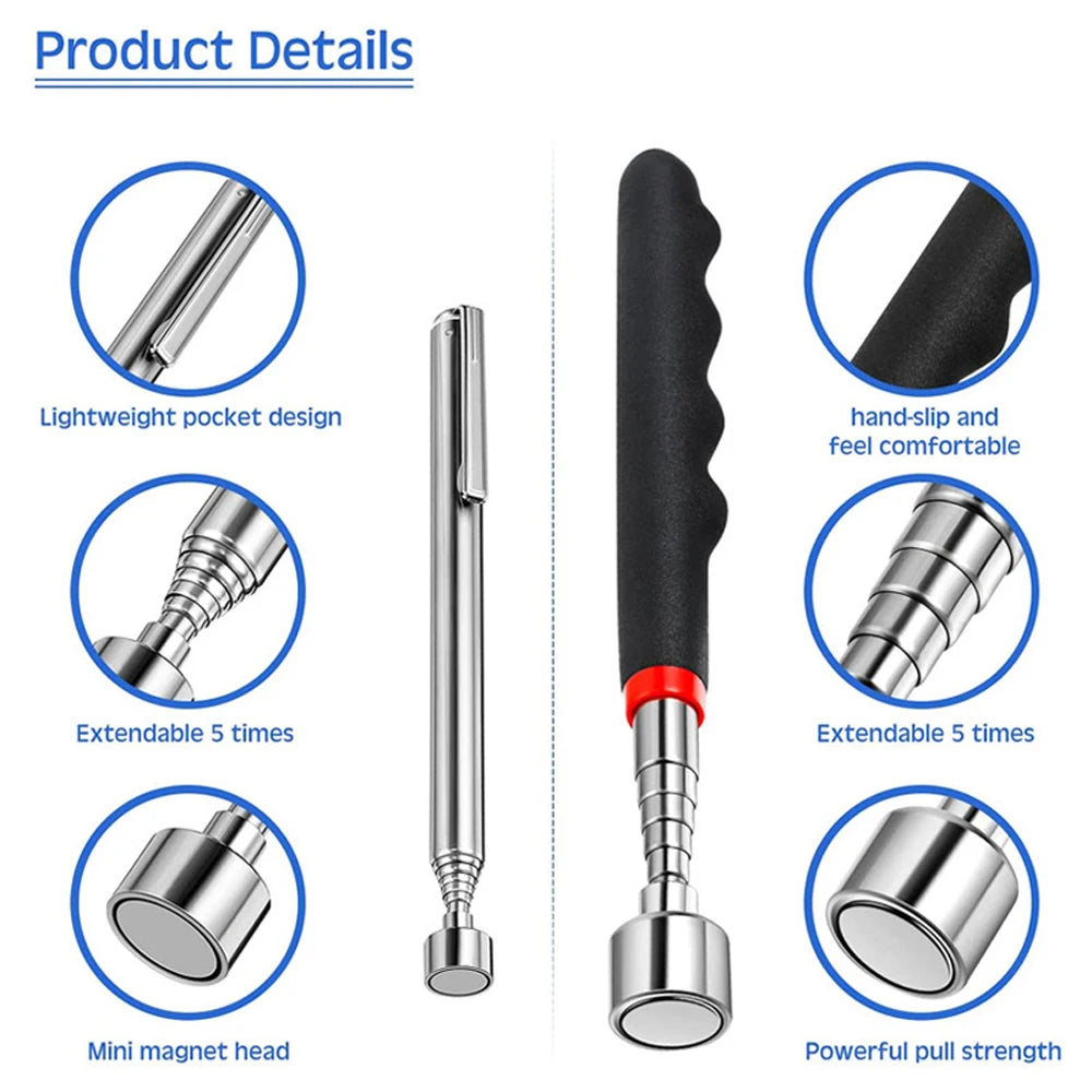 Telescopic Magnetic Pen with Light Mini Portable Magnet Pick Up Tool Extendable Pickup Rod Stick for Picking Up Screws Nut Bolt