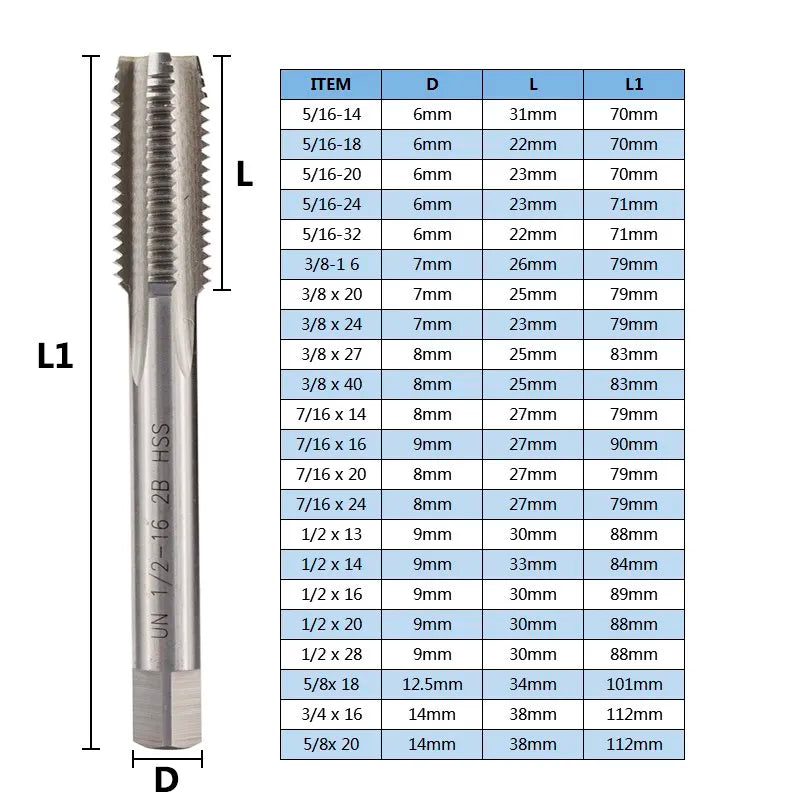 XCAN Thread Tap UNC UNEF UNF Machine Tap Right Hand Screw Thread Tap Drill for Mold Machining Tapping Tools TPI 1/4 5/16 3/8 1/2