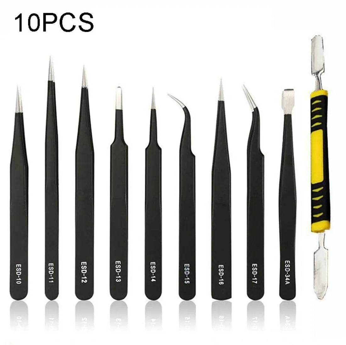 Stainless Steel Precision Antistatic Electrostatic Tweezers Set Maintenance Tools Professional Electronic Tweezers 10pcs - ToolFlx