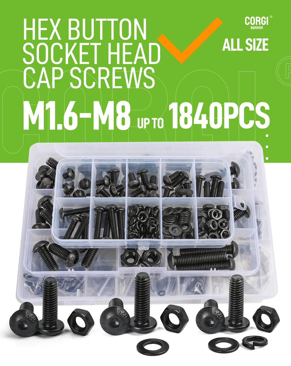 M1.6 M2 M2.5 M3 M4 M5 M6 M8 Round Hex Cap Screw kit 1840 10.9 Grade Black Socket Button Head Allen Drive Screws Bolt ISO7380