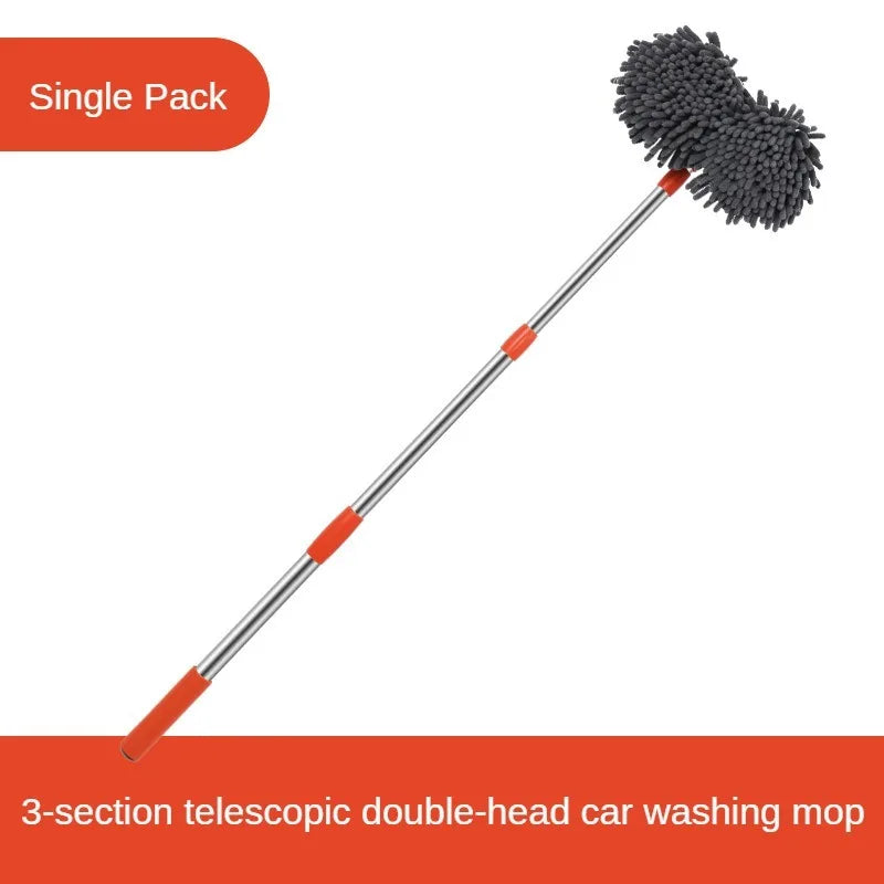 Car Washer Mop Foam Wash Brush Double Brush Head Roof Window Cleaning Maintenance Three-Section Telescopic Mop Car Accessories