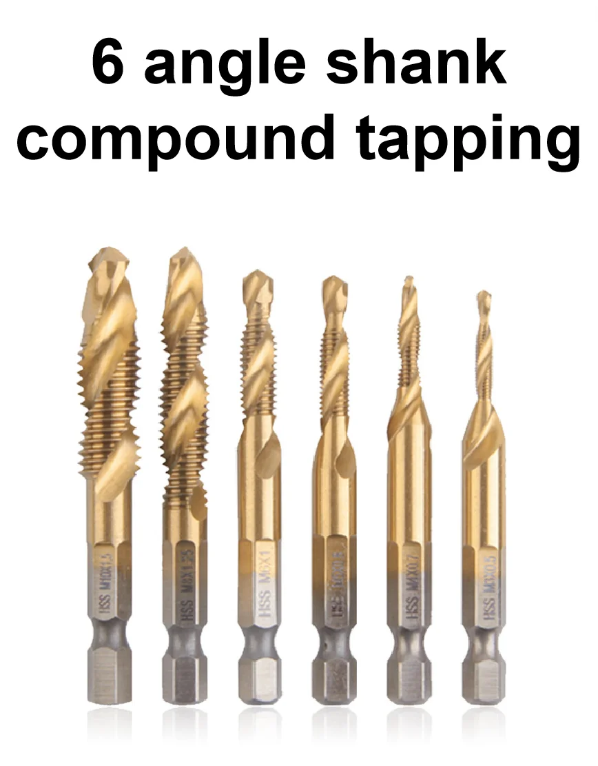 New Titanium Plated Hex Shank HSS Screw Thread Metric Tap Drill Bits Screw Machine Compound M3 M4 M5 M6 M8 M10 Hand Tools