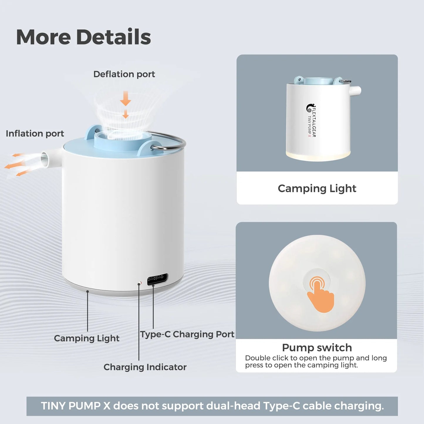 FLEXTAILGEAR TINY PUMP X - Portable Electric Air Pump with Camping Light Rechargeable for Pool Floats Air Mattress Vacuum Bags