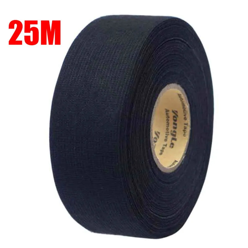 A Roll 25M Adhesive Cloth Fabric Tape Cable Looms Wiring Harness For Car Auto Black Wiring Harness - ToolFlx