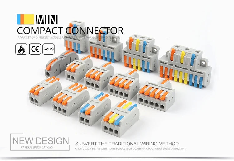 Mini Quick Wire Conductor Connector Universal Compact 2/3 Pin Splicing Push-inTerminal Block 1 in multiple out with fixing Hole