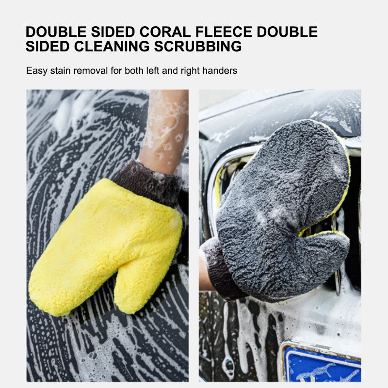 SEAMETAL Car Wash Glove Double-Faced Coral Fleece Auto Cleaning Mitt Gloves Car Window Door Glass Paint Cleaner Care Products