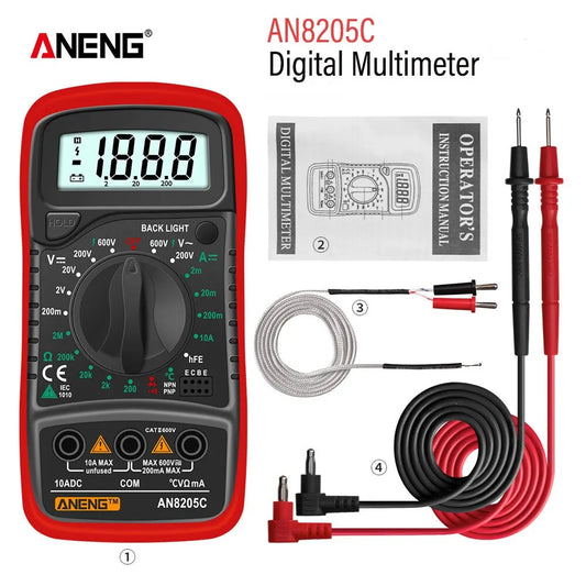 ANENG AN8205C Digital Multimeter AC/DC Ammeter Volt Ohm Multimetro Tester Meter With Thermocouple LCD Backlight Portable - ToolFlx