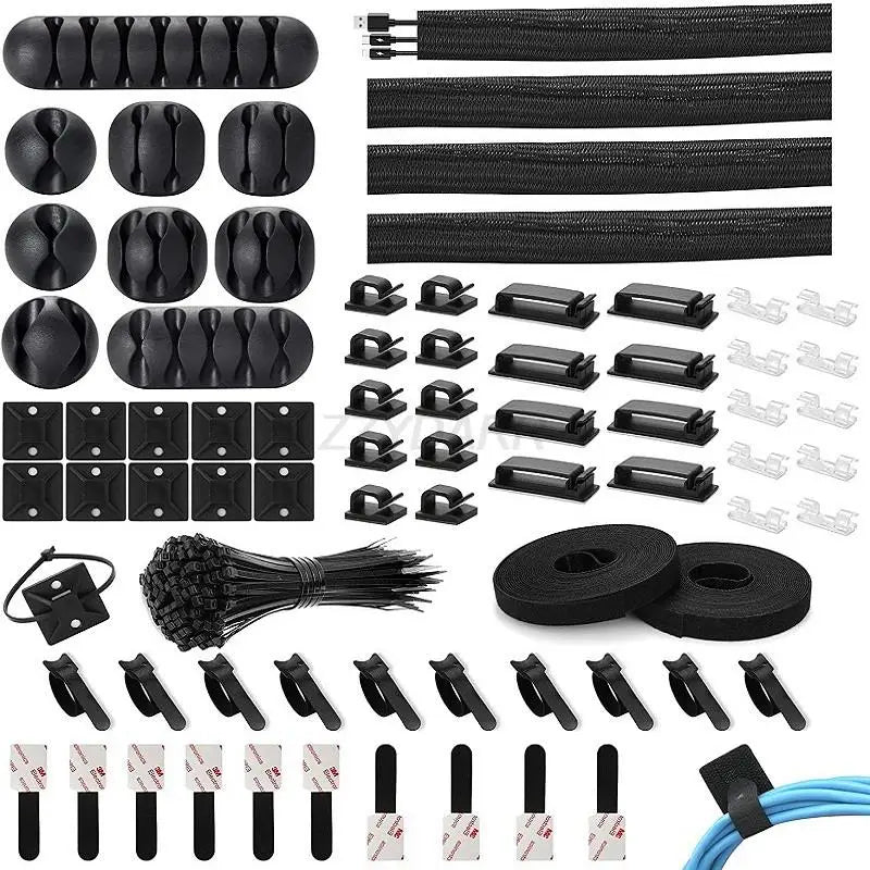 173 PCS Cable Management Kit Include Organizer Sleeve Cord Clips Cable Organizer Straps and Fastening Cable Ties for Office Home