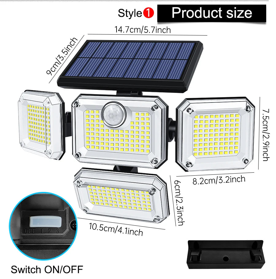 20w Solar Light 122/333led IP65 Waterproof Outdoor Indoor Solar Garden Lamp With Adjustable Head Wide Lighting Angle With 3 Mode