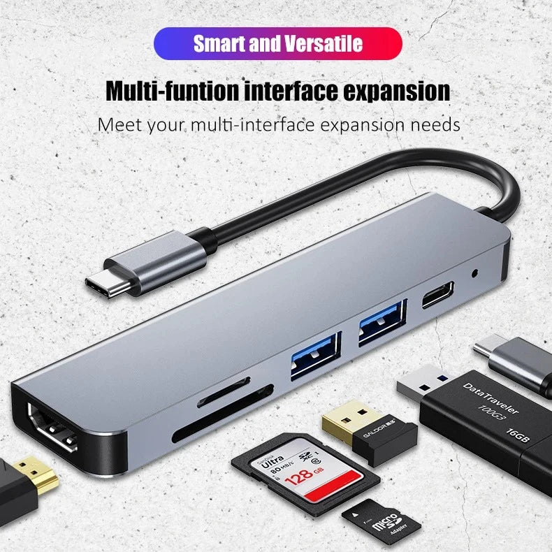 USB C Hub Type C 3.0 Adapter to 4K HDMI SD TF Card PD Fast Charge Splitter Docking Station Hub for Phone MacBook Computer