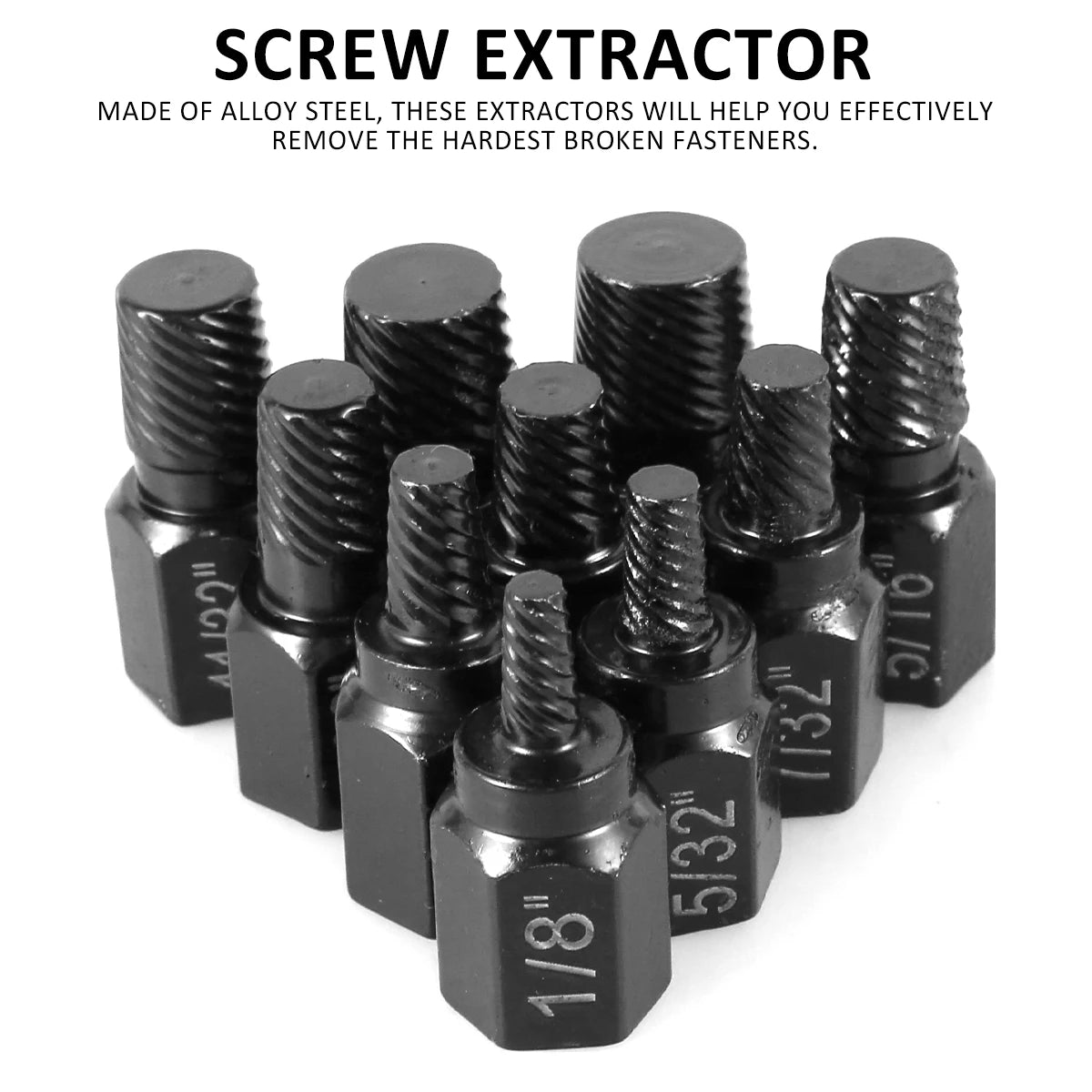 10Pcs Screw Extractor Kit Alloy Steel Damaged Screw Remover Set Metal Easy Out Drill Bits Bolt Stud Multi-Spline Screw Extractor - ToolFlx