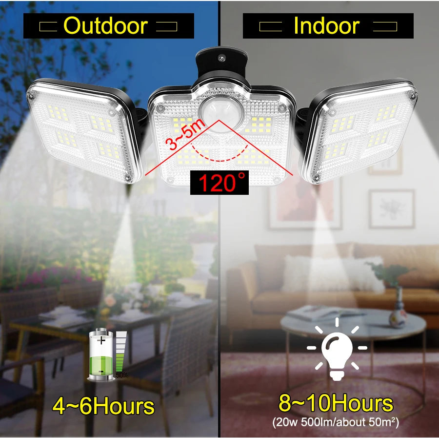 20w Solar Light 122/333led IP65 Waterproof Outdoor Indoor Solar Garden Lamp With Adjustable Head Wide Lighting Angle With 3 Mode