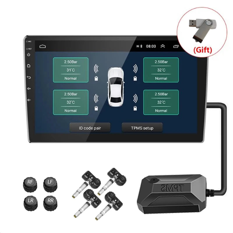 ACCEO Android TPMS pour autoradio lecteur DVD système de surveillance de la pression des pneus alarme de sécurité prolonger la durée de vie des pneus 