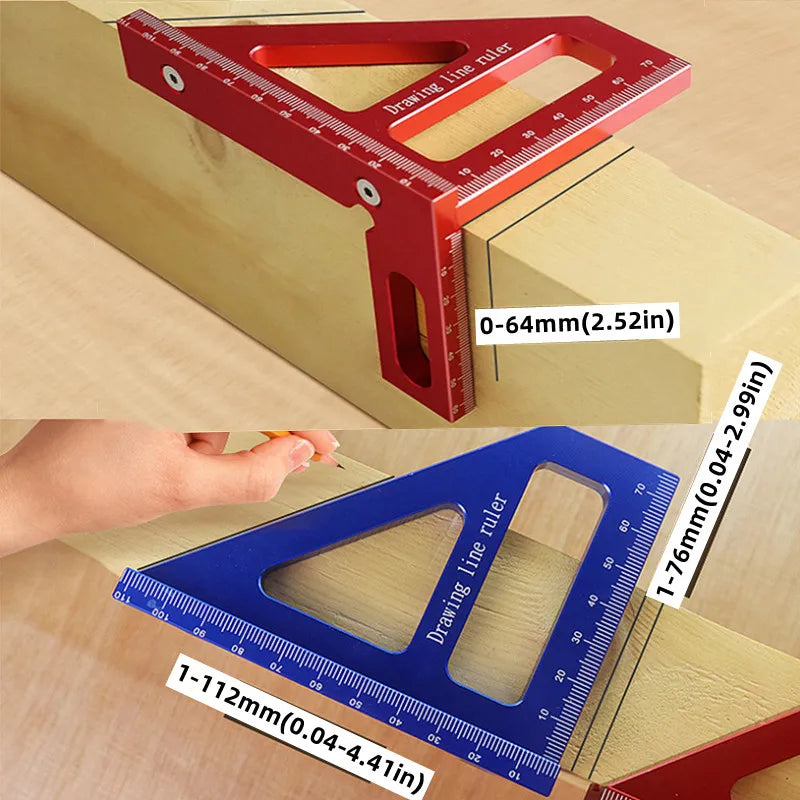 Carpenter Square -Woodworking Square Protractor Aluminum Miter Triangle Ruler 3D Multi Angle 45/90 Degree Layout Measuring Ruler - ToolFlx