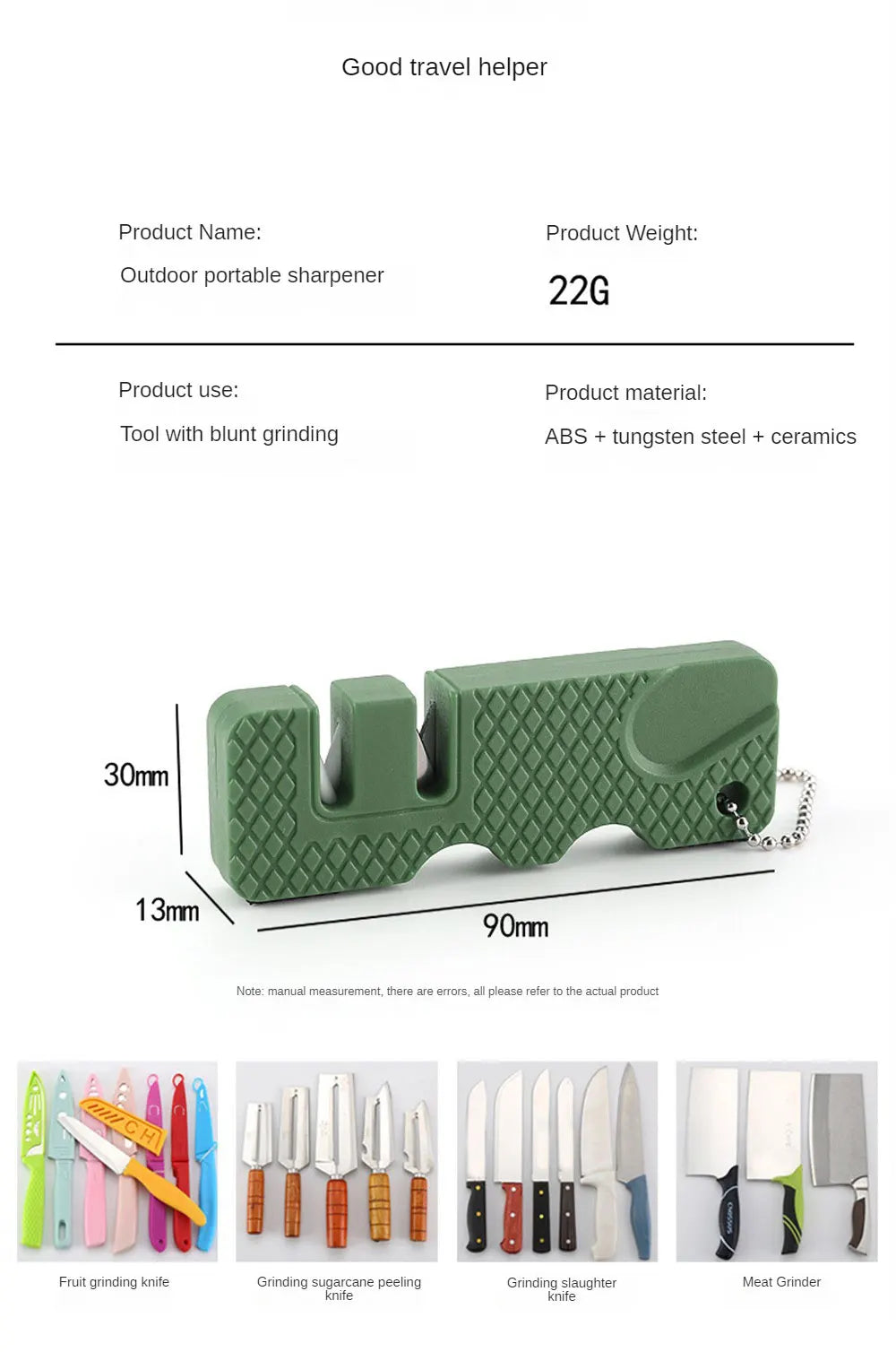 Mini Portable Outdoors Knife Sharpener Scissor Sharpen Gears Fish Hook Carbide Knife Whetstone Camping Tools Kitchen Accessories