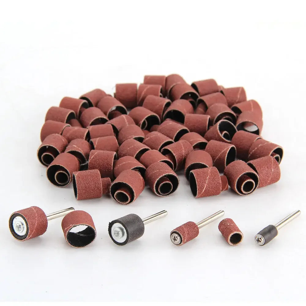 104PCS Box Sanding Bands Drum Abrasive Tools for Woodworking Sleeve Grit Mandrel Dremel Rotary Nail Polish Removal Accessories