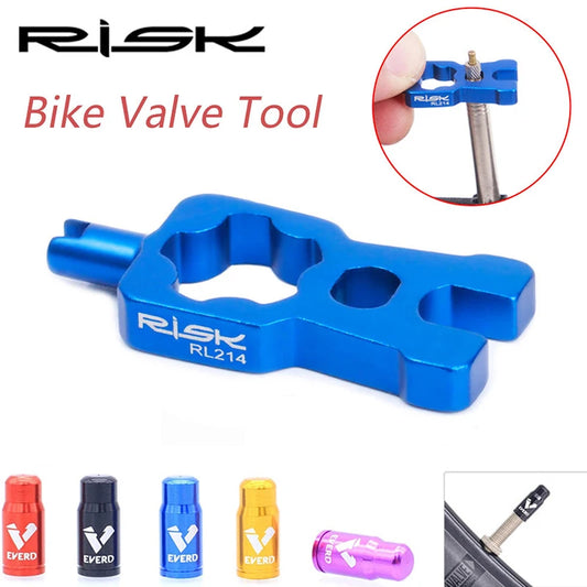 RISK 4 in 1 Bike Valve Core Wrench With 2 Presta Valve cap set Road Bicycle Valve Removal Tool Portable Repair Tools Accessories