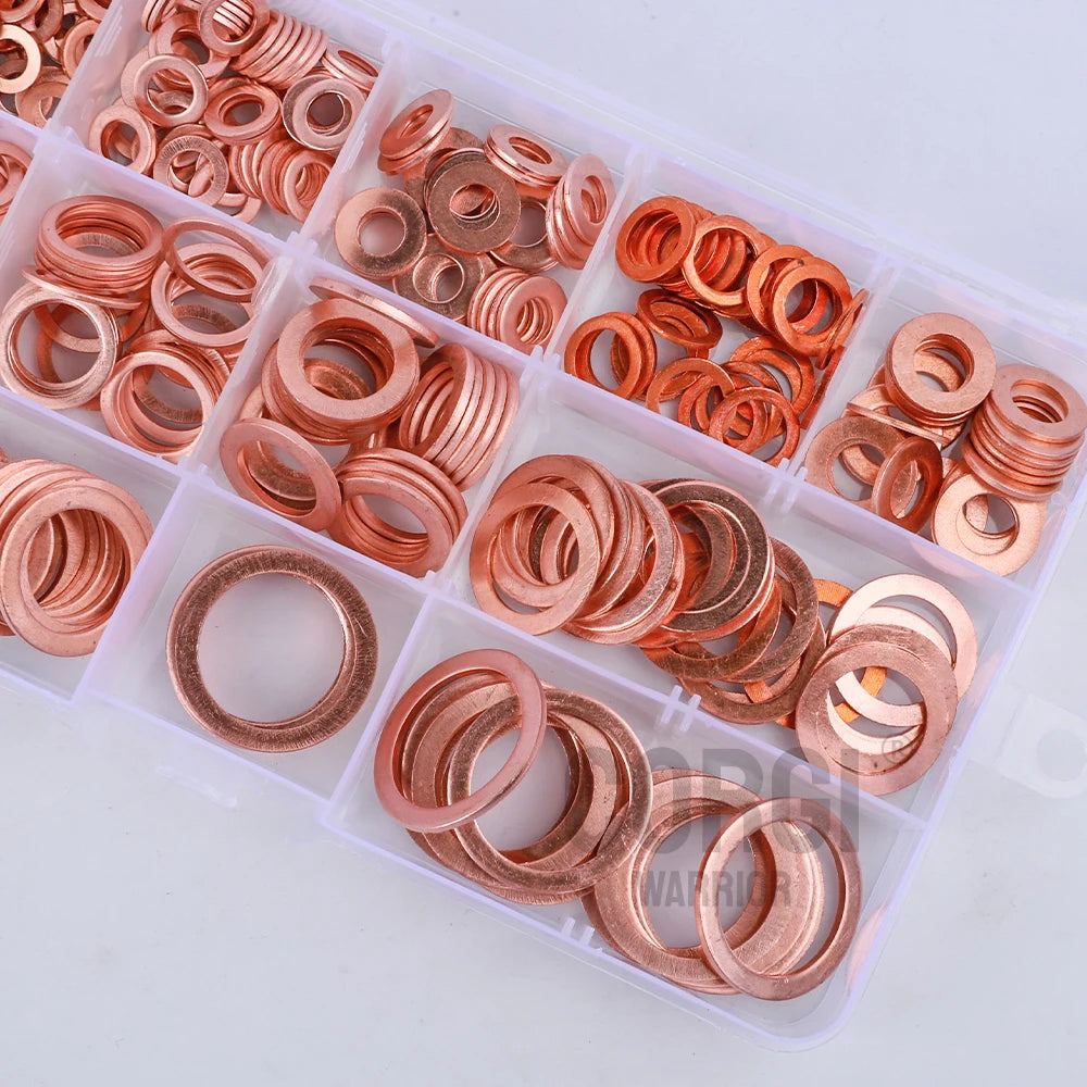 Metric Copper Crush Washers Assortment Kit 80-360 Pcs All Sizes M5 M6 M8 M10 M12 M14 M16 M18 M20 M22 Flat Ring Sealing Washer