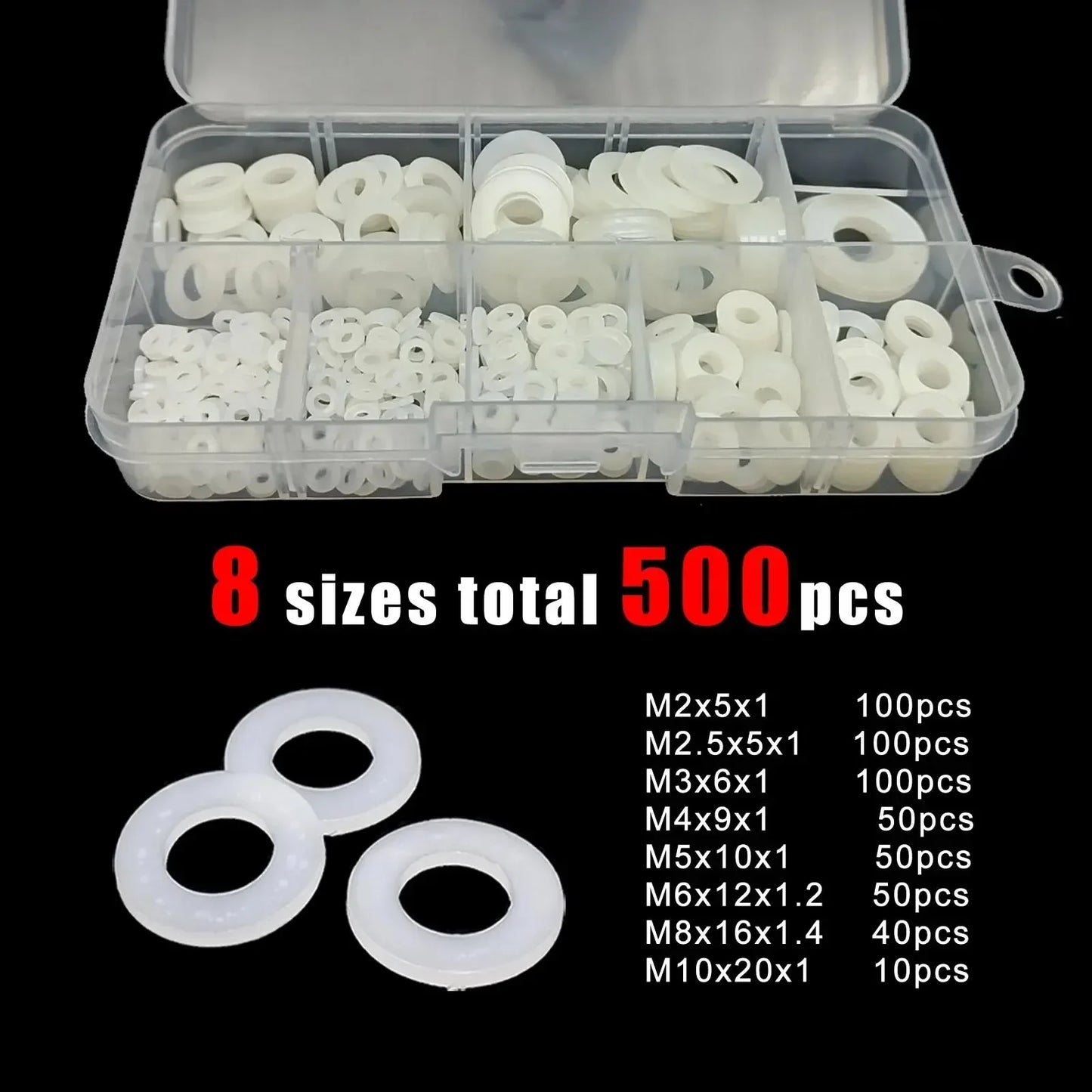 500Pcs M2 M2.5 M3 M4 M5 M6 M8 M10 White Plastic Nylon Flat Washer Flat Gasket Screw Bolt Insulation Washer Assembly Kit - ToolFlx