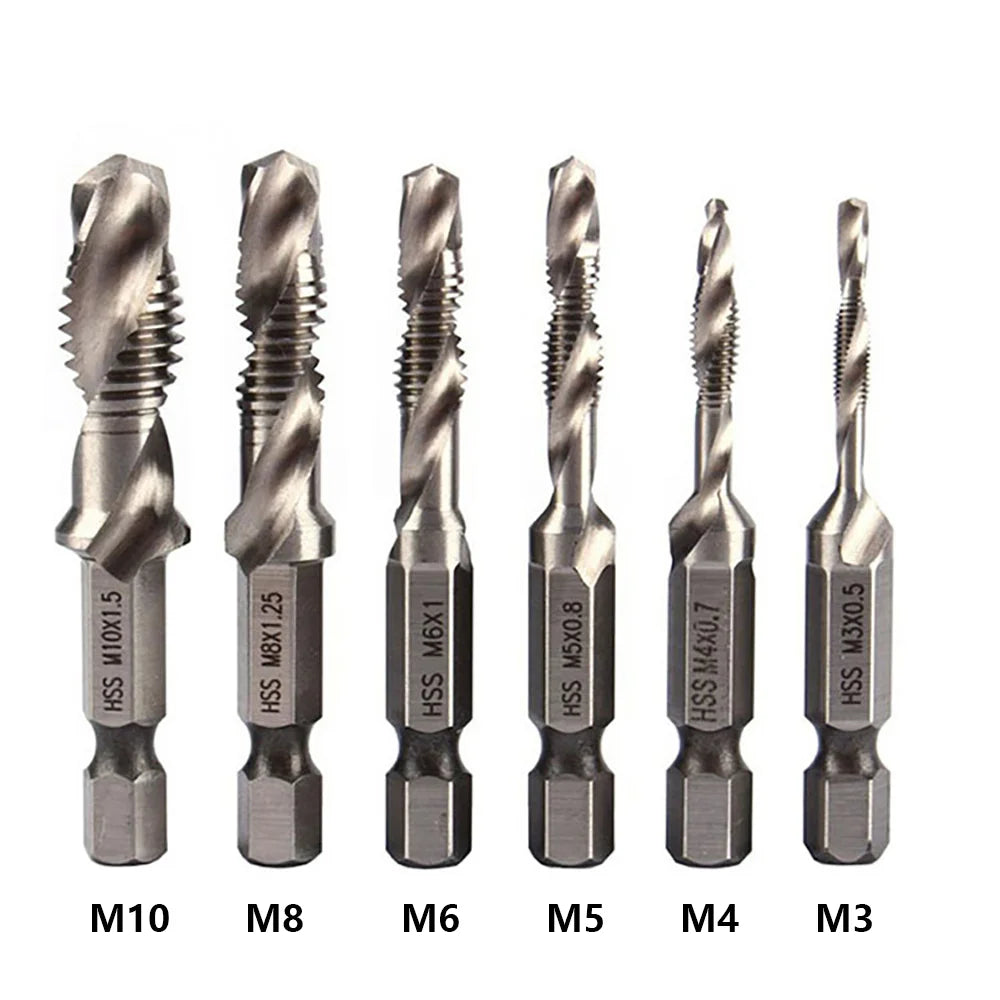 New Titanium Plated Hex Shank HSS Screw Thread Metric Tap Drill Bits Screw Machine Compound M3 M4 M5 M6 M8 M10 Hand Tools