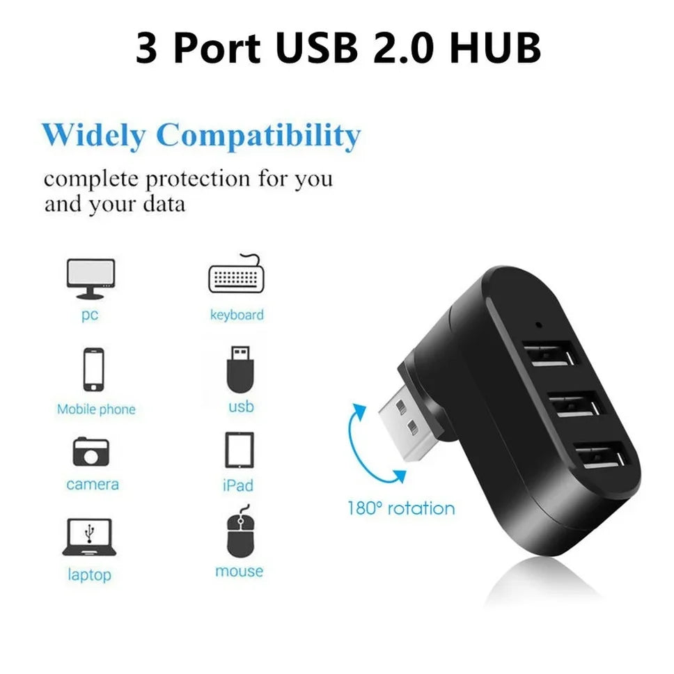 Hub USB 2.0 Hub USB 2.0 Multi USB Splitter Hub Rotatif 3 Ports Multiple Expander Splitter Mini USB 2.0 Hub Accessoires Informatiques 