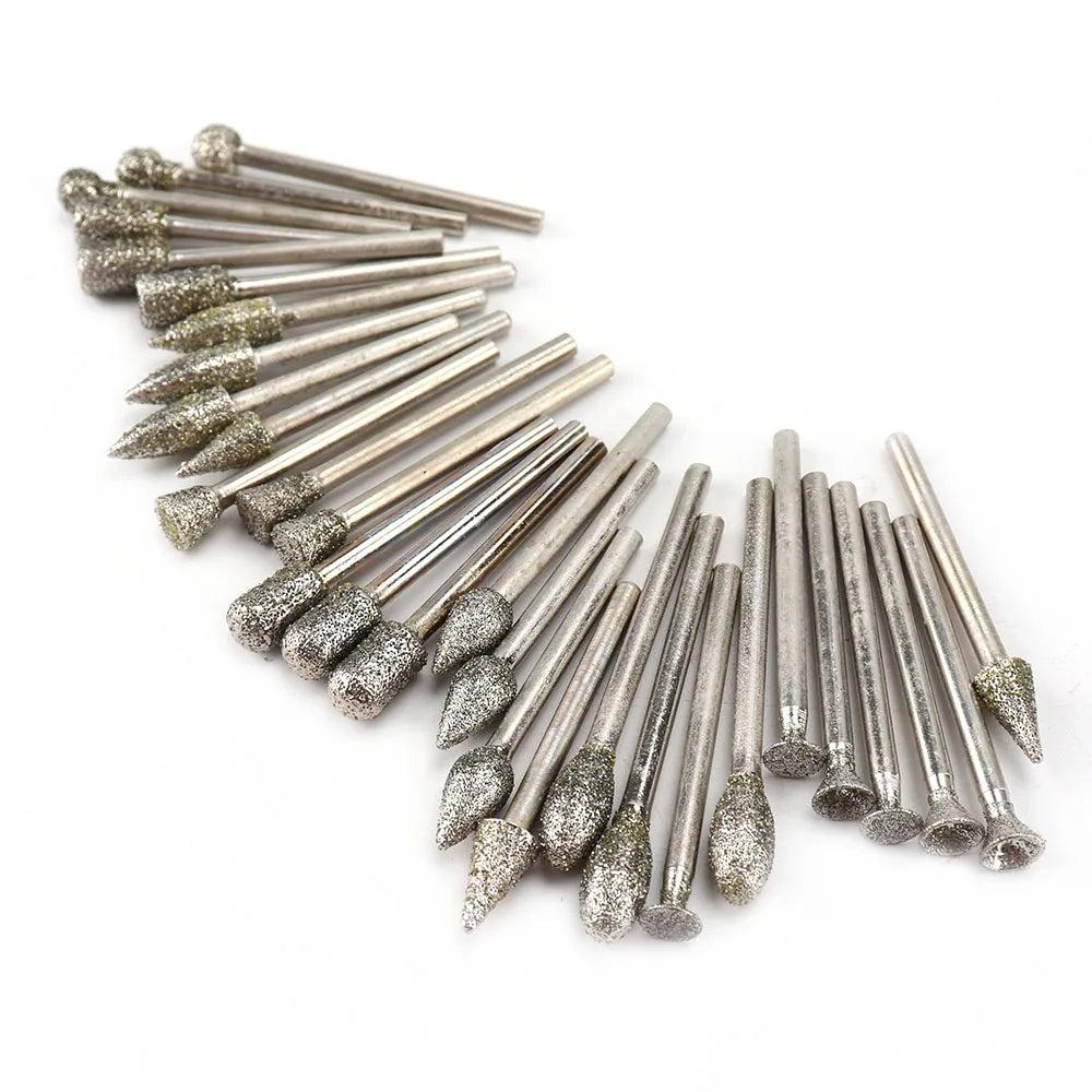 SI FANG 30pcs diamond grinding head wheel dremel rotary tool burs set accessories drill burr bits variety of shapes