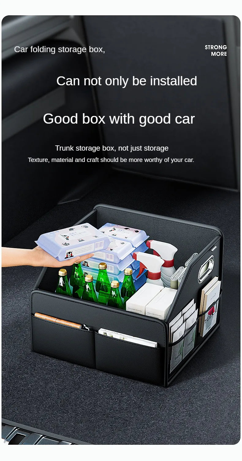 Car Trunk Organizer Storage Box PU Leather Vehicle Folding Collapsible Cargo Boot Organiser Box For SUV MPV Auto Seat Back Box