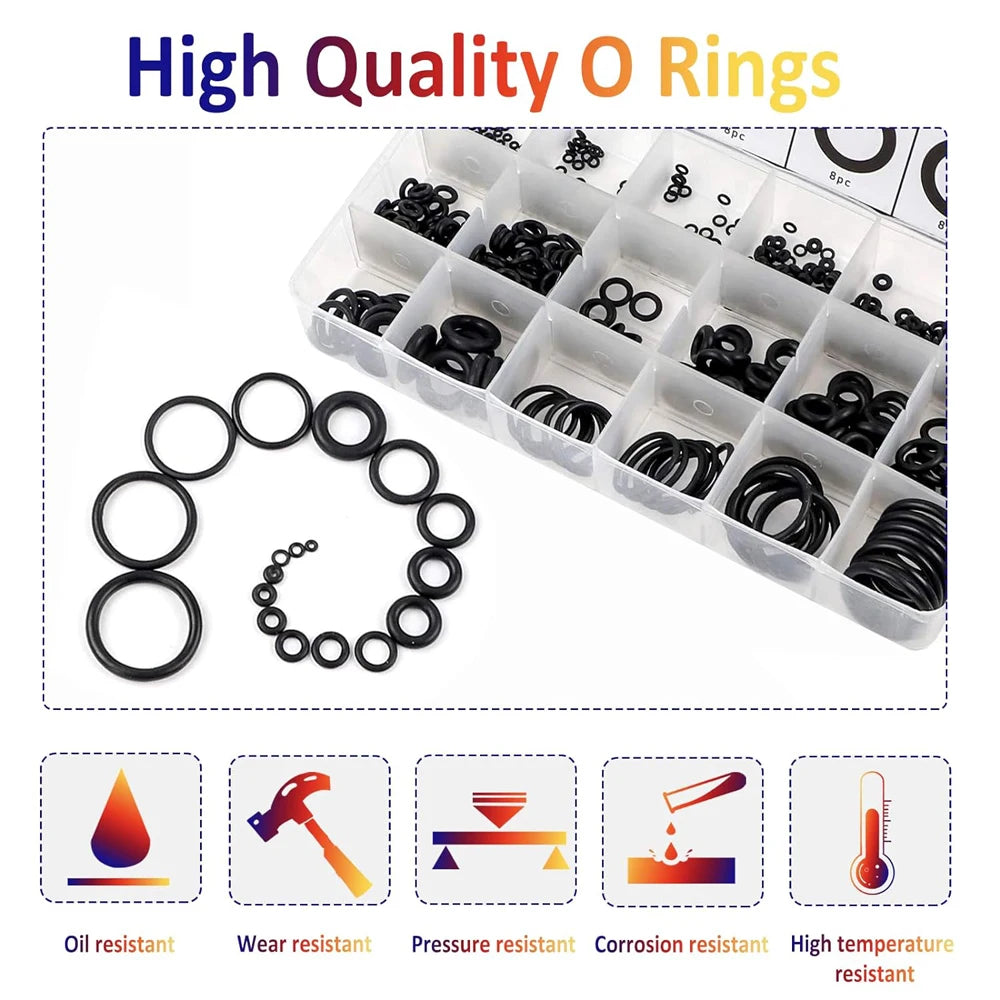 419/225PCS Rubber O-Ring Assortment Kit Buna-N Gasket Sealing Replacement O-Rings 32 Metric Sizes for Plumbing Faucet Repair