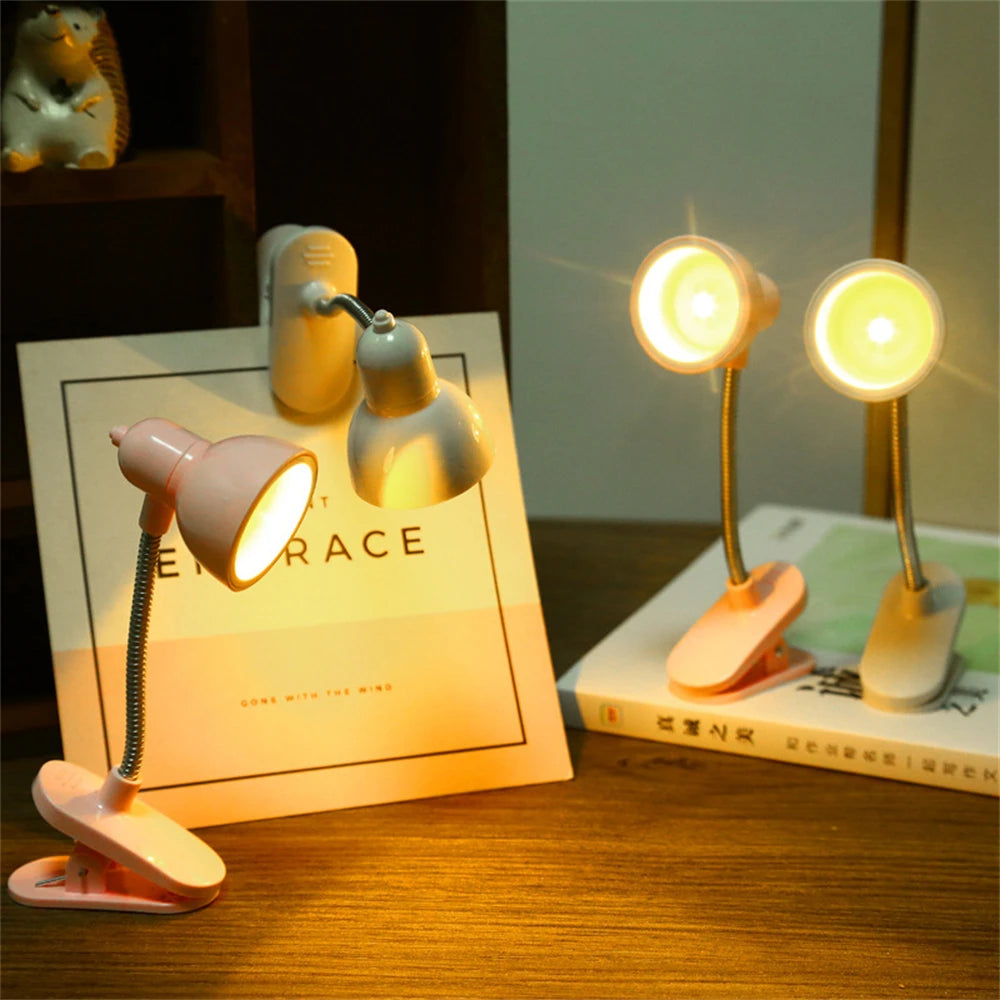 1PC LED Mini Book Light Reading Light  Mini Clip-On Study Desk Lamp Battery Powered Flexible Bedside Table Lamp Lighting Lamps