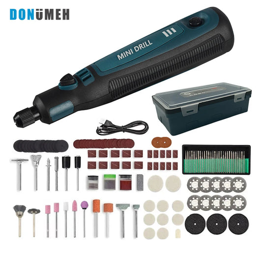 DONUMEH Cordless Electric Drill Grinder Dremel Rotary Tool Rechargeable Battery Woodworking Engraving 3 Speed Mini Engraver pen