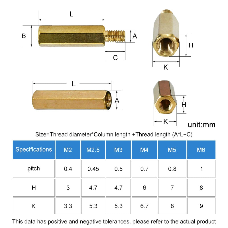 M2 M2.5 M3 M4 Hex Brass Standoff PCB Motherboard Spacer Screw Nut Thread Pillar Mount Male Female Spacer Bolt Assortment Kit