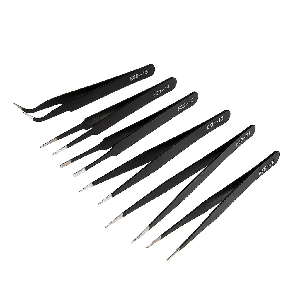 6pcs Precision Tweezers Set ESD Anti-Static Stainless Steel Tweezers Repair Tools for Electronics Repair Soldering Craft Tools