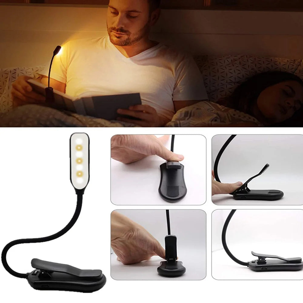 Rechargeable Book Light Mini 7 LED Reading Light 3-Level Warm Cool White Flexible Easy Clip Lamp Read Night Reading Lamp in Bed