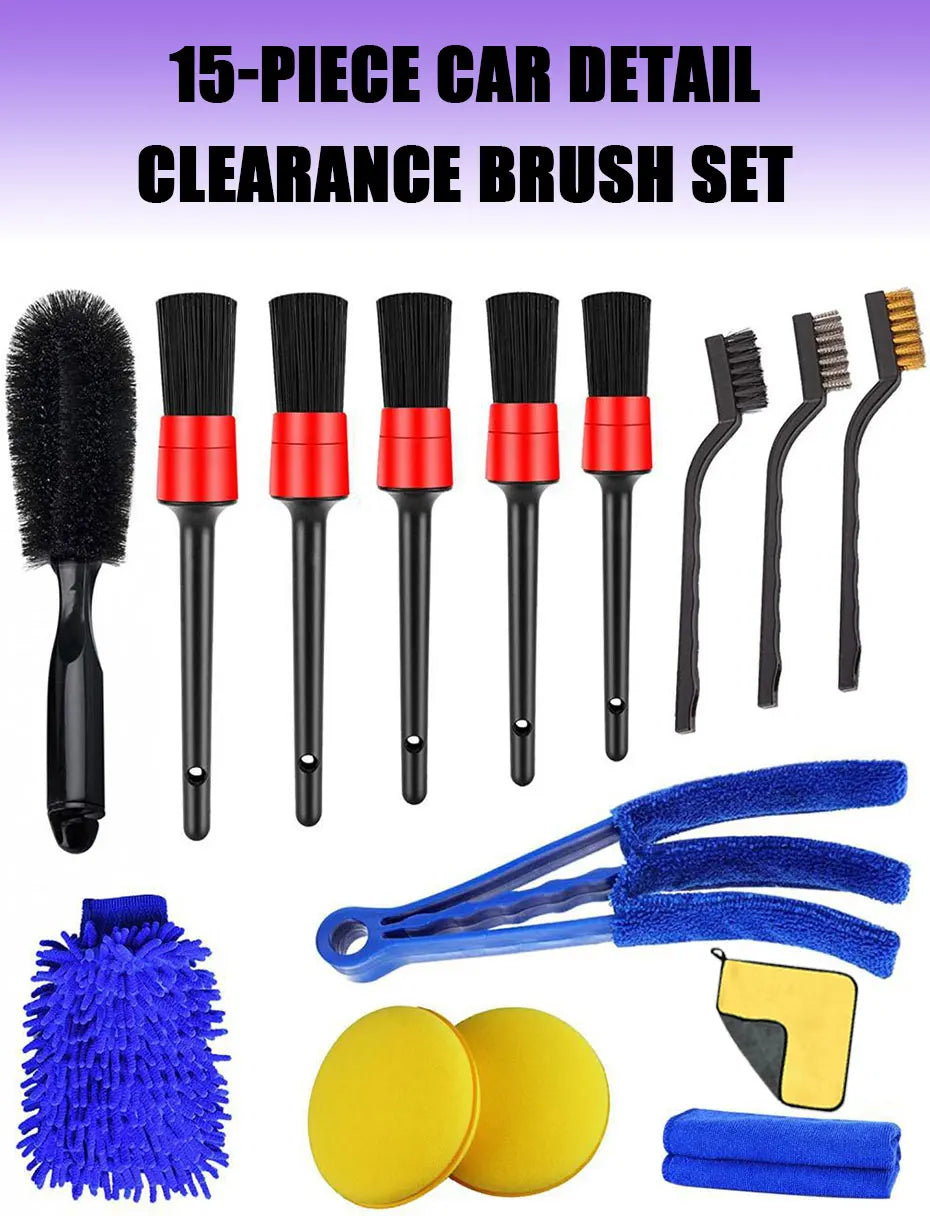 SEAMETAL 13/15pcs Car Detailing Cleaning Kit Car Washing Brushes Sponges Towels for Car Air Vents Rim Clean Dirt Dust Wash Tools