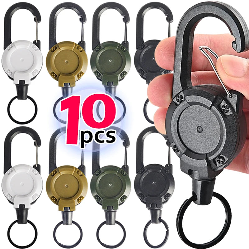 Anti-Theft Heavy Duty Retractable Pull Badges Id Reel Carabiner Keychain Buckle Key Holder Outdoor Keychain Multiple Tool