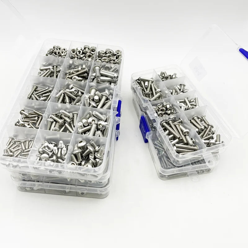 120-434Pcs 304 Stainless Steel Hex Button Socket Head Cap Screw Hexagon Thread Machine Metric Nut Bolt Assortment Kit Set M2~M6