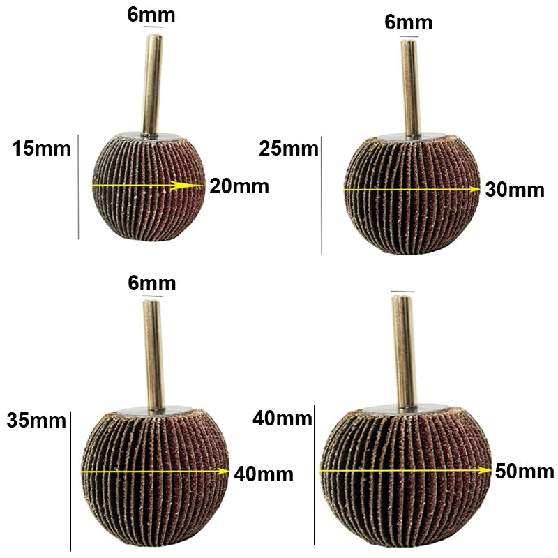 5PCS Spherical Sandpaper Flap Wheel 6mm(1/4") Shank 60-120 Grit Abrasive Rotary Tool Dremel Accessories For Polishing Ball Shape