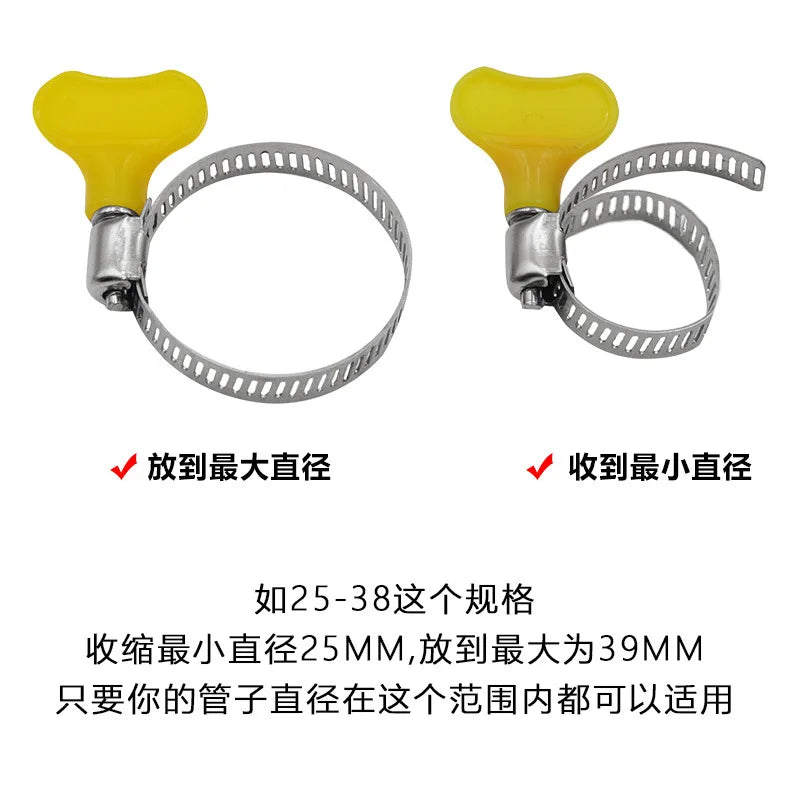 5 pcs 8-44mm Adjustable Yellow Plastic Handle Hand Twist Hose Clamps Worm Driving  201 Stainless steel Pipe Clips For Tube