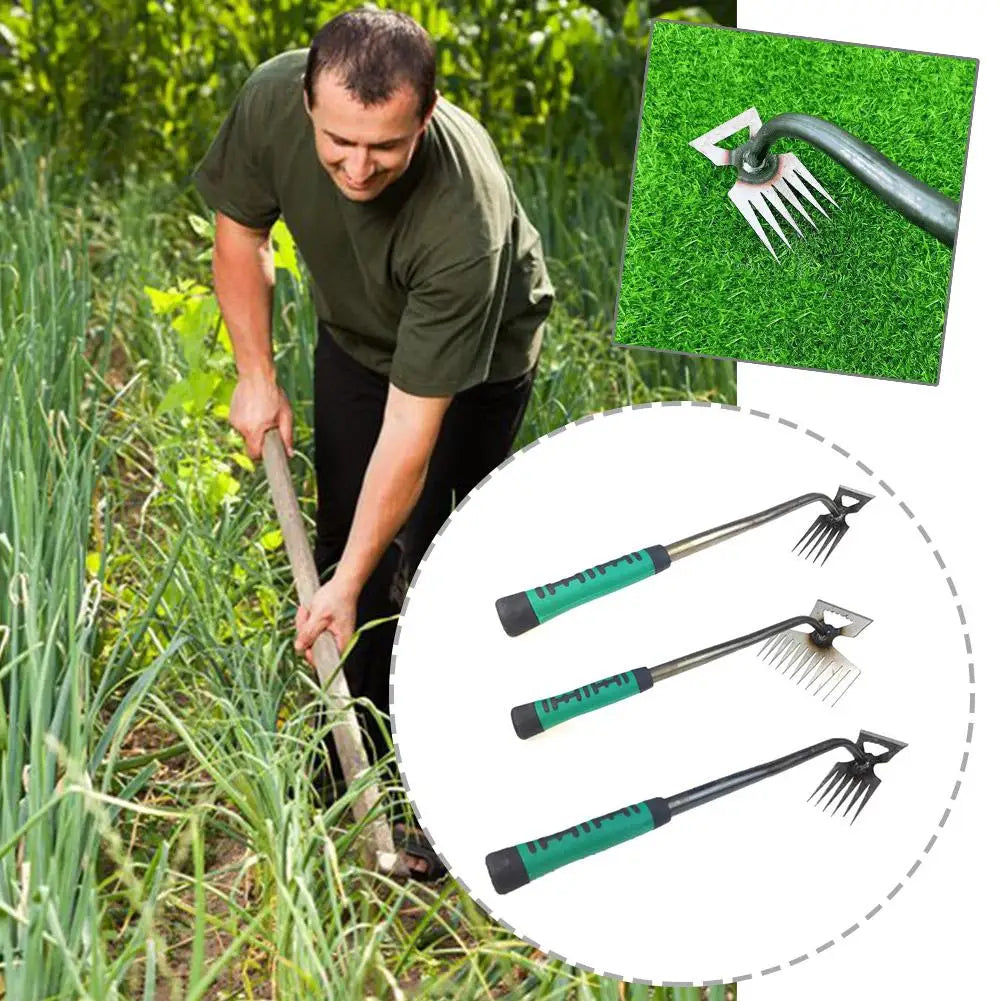 2 In 1 Garden Rake Manual Weed Grass Rooting Tool Puller Shovel 5/6/11 Tooth Weeding Removal Hand Gardening Loose Soil Tool