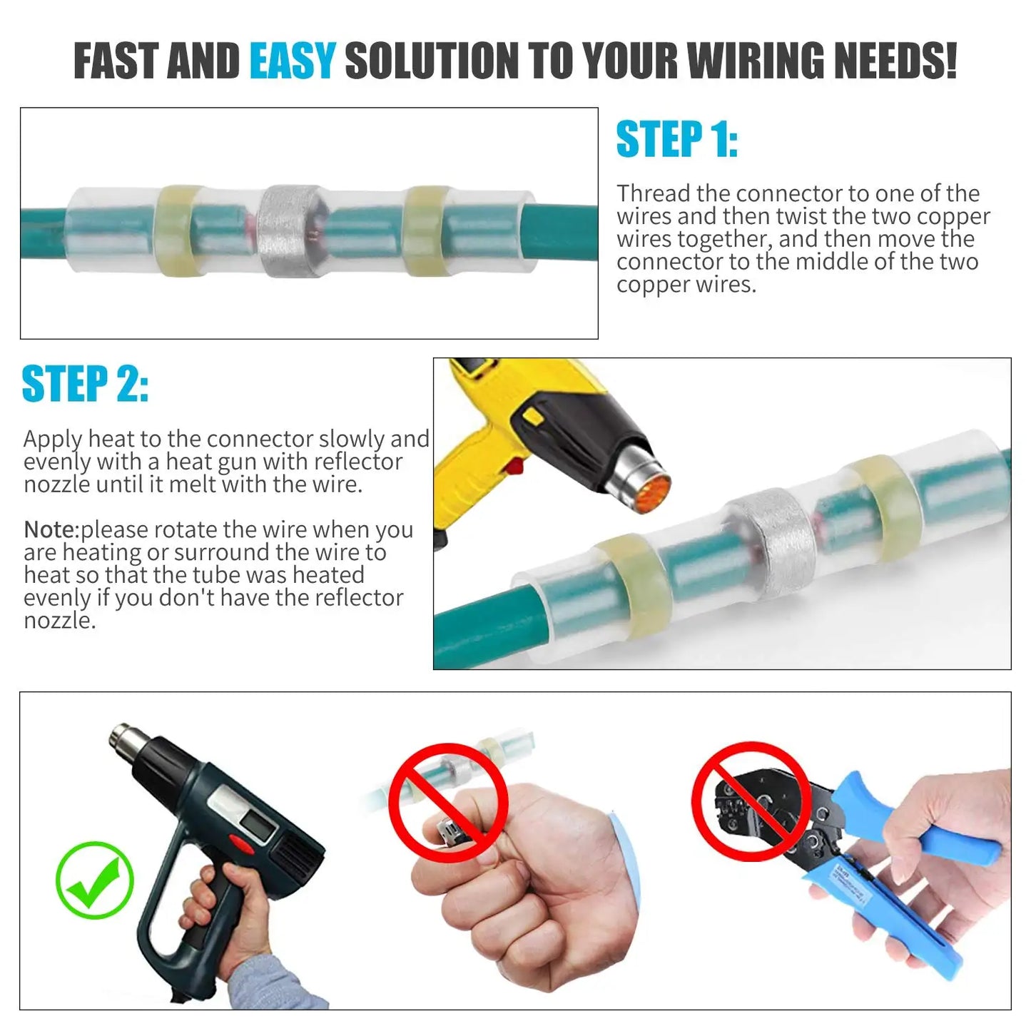 50-1000Pcs Solder Seal Wire Connectors Heat Shrink Solder Butt Insulated Connectors Solder Connector Kit Automotive Marine