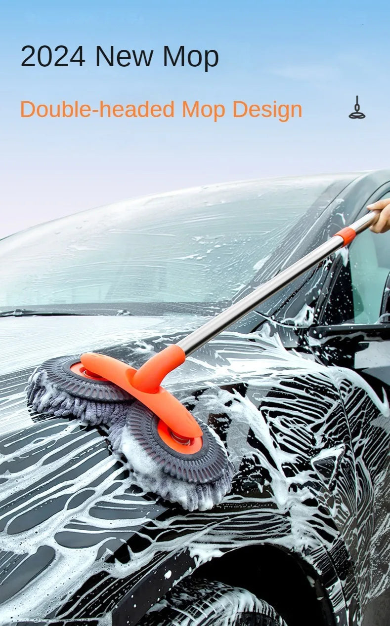 Car Washer Mop Foam Wash Brush Double Brush Head Roof Window Cleaning Maintenance Three-Section Telescopic Mop Car Accessories